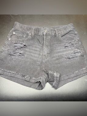 Aeropostale Distressed Gray Washed High-Rise Denim Shorts